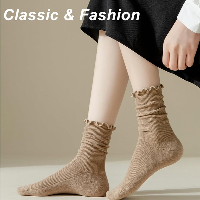 BISOUSOX Ruffle Socks Woman, White Boot Cozy Crew Cute Frilly Ankle Dress Socks for Women Girls Turn-Cuff Size 5 7-9 - Image 5
